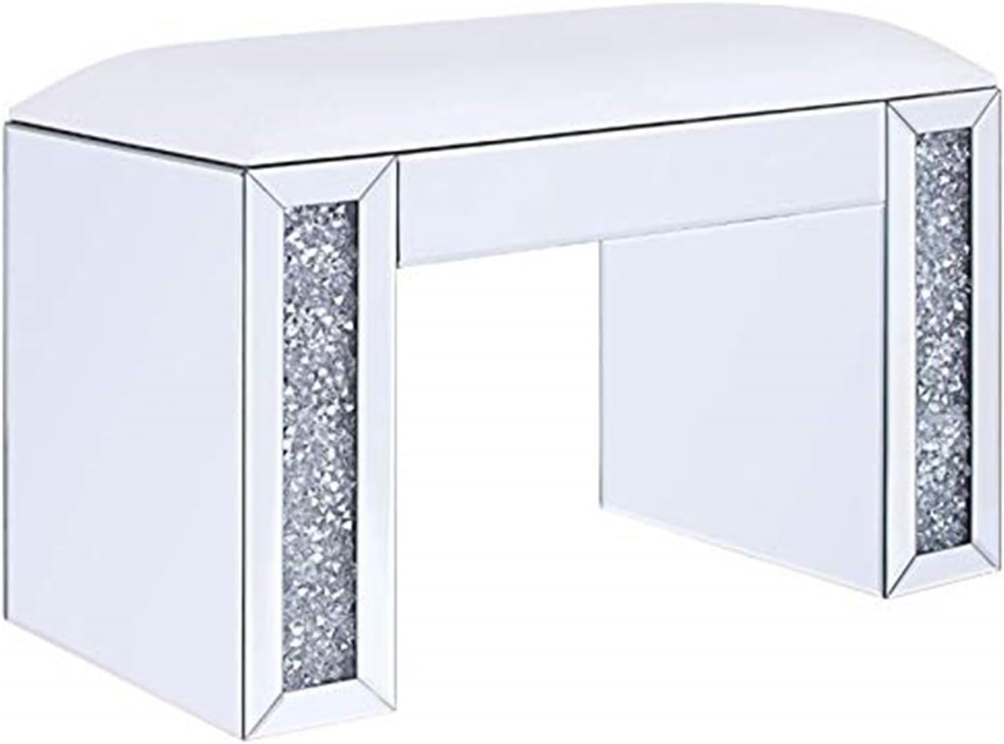 Mirrored Vanity Stool with Faux Diamond Inlay