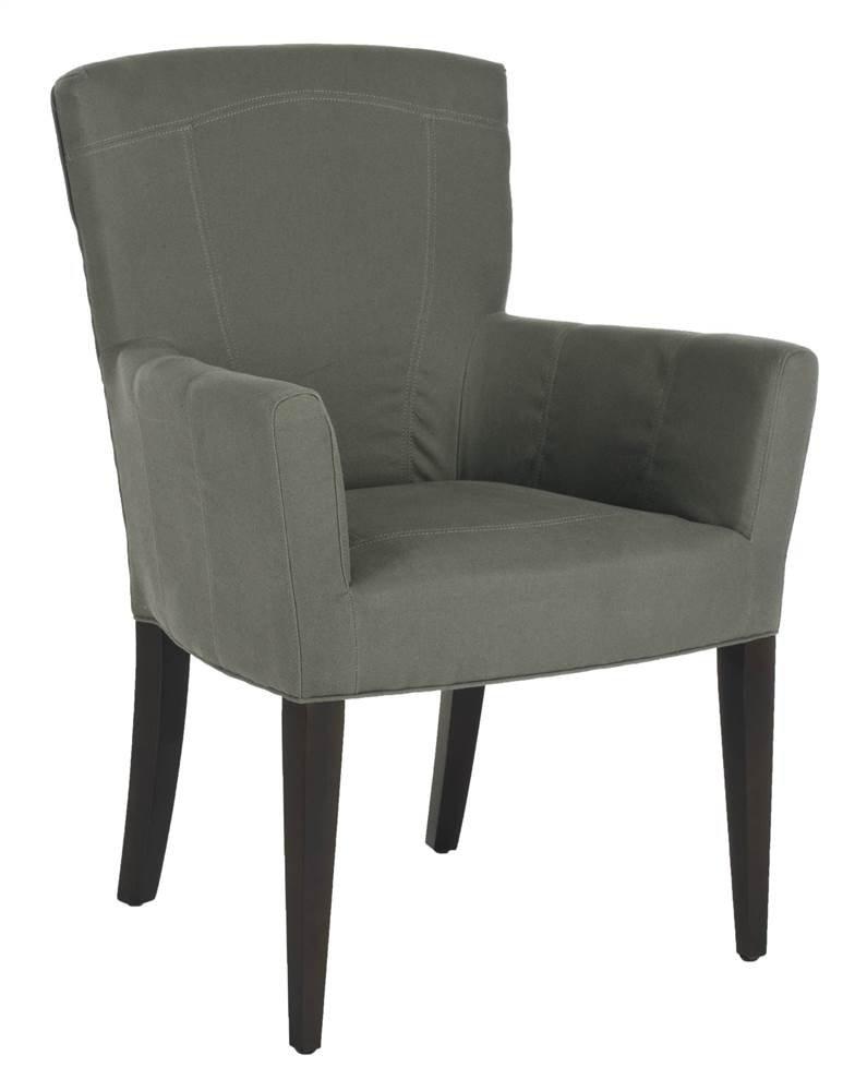 Seamist Gray Leather and Wood Transitional Accent Chair