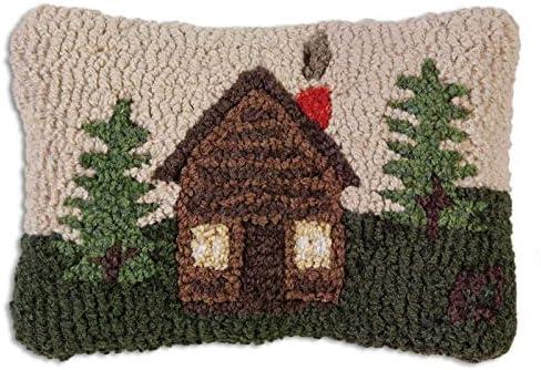 Chandler 4 Corners Artist-Designed Rocky Hill Cabin Hand-Hooked Wool Decorative Throw Pillow (8” x 12”) Lake & Lodge Pillow for Couches & Beds - Easy Care & Low Maintenance Lake House Cabin Pillow