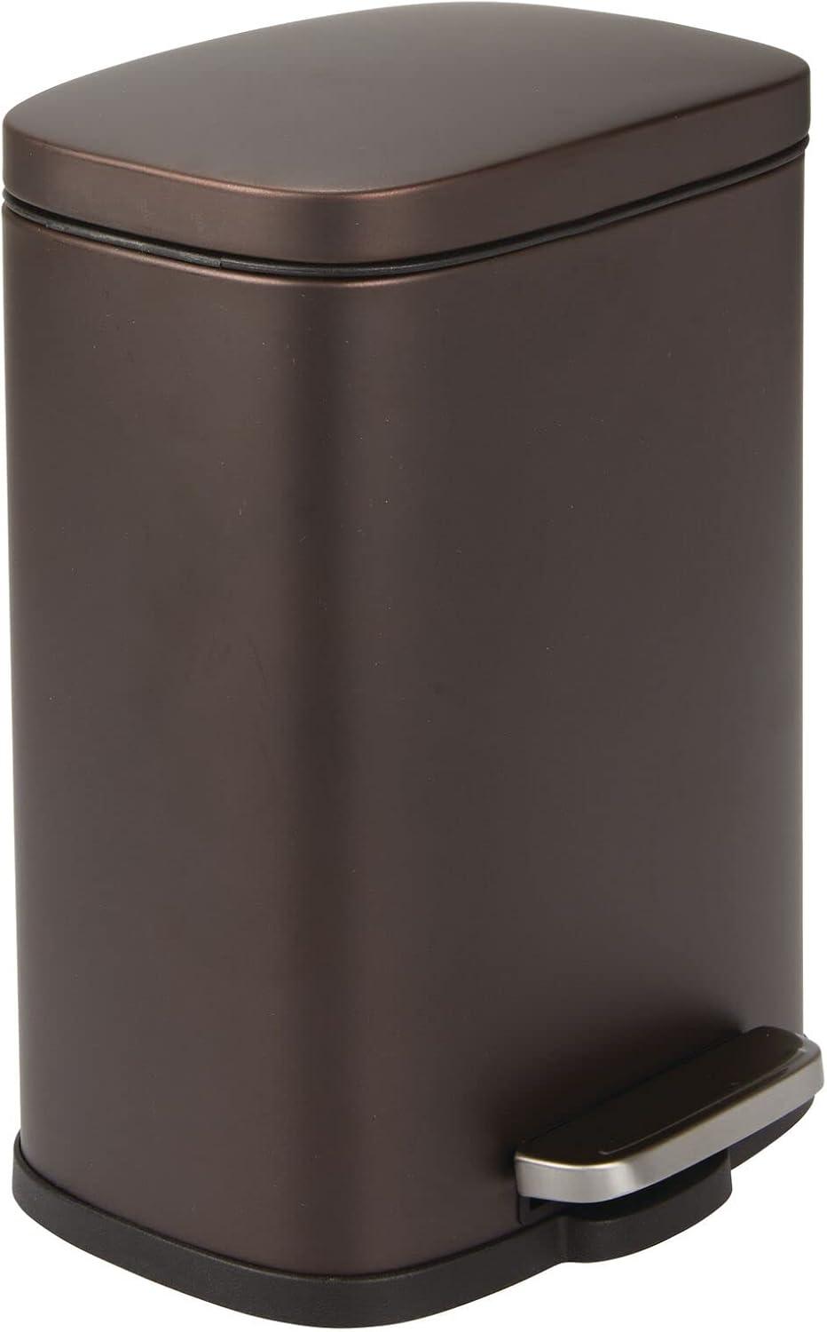 mDesign Stainless Steel Rectangular 1.3 Gallon Foot Step Trash Can, Lid - Bronze