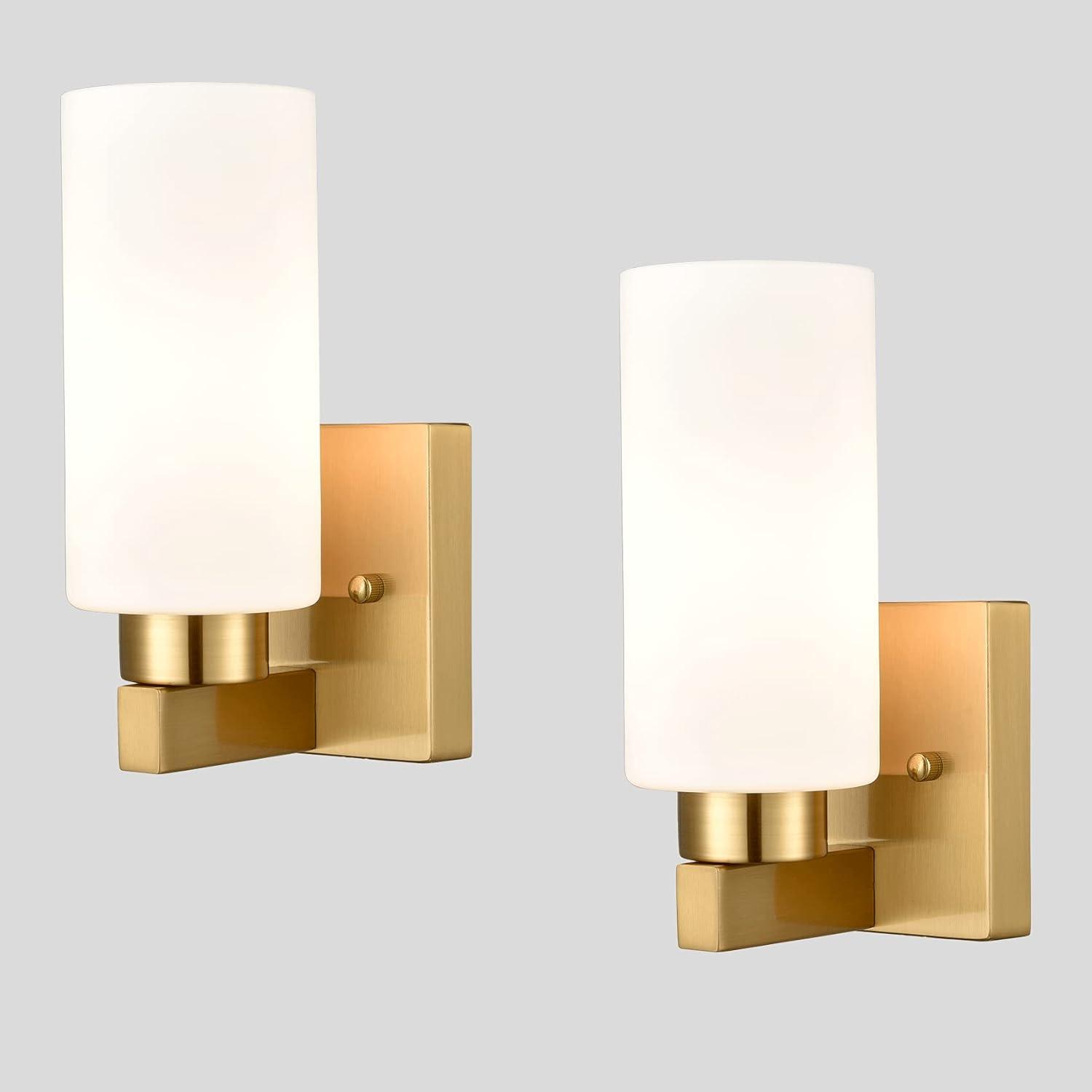 Claxy Gold Wall Sconces with Cylinder Milk Glass Shade Set of 2