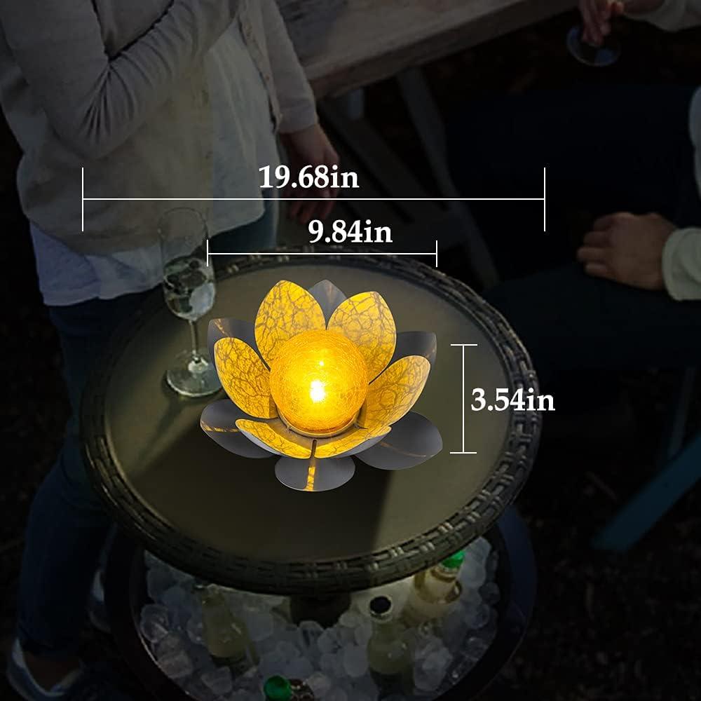 Amber Crackle Glass Lotus Solar Garden Light