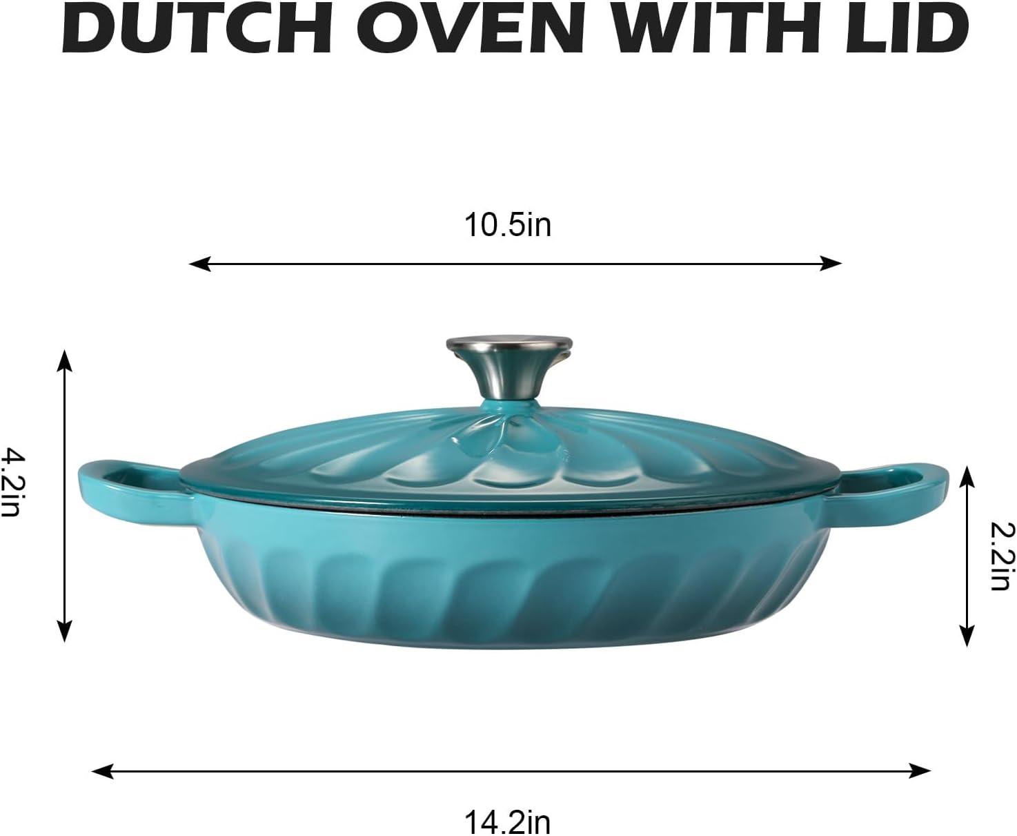 4 SEASONS FURNITURE 7 QT Enameled Cast Iron Oval Dutch Oven with Lid – Non-Stick Coating & Dual Handles