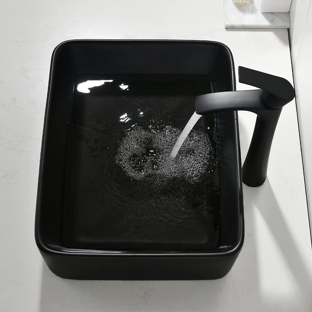 Matte Black Ceramic Rectangular Vessel Sink with Faucet Combo