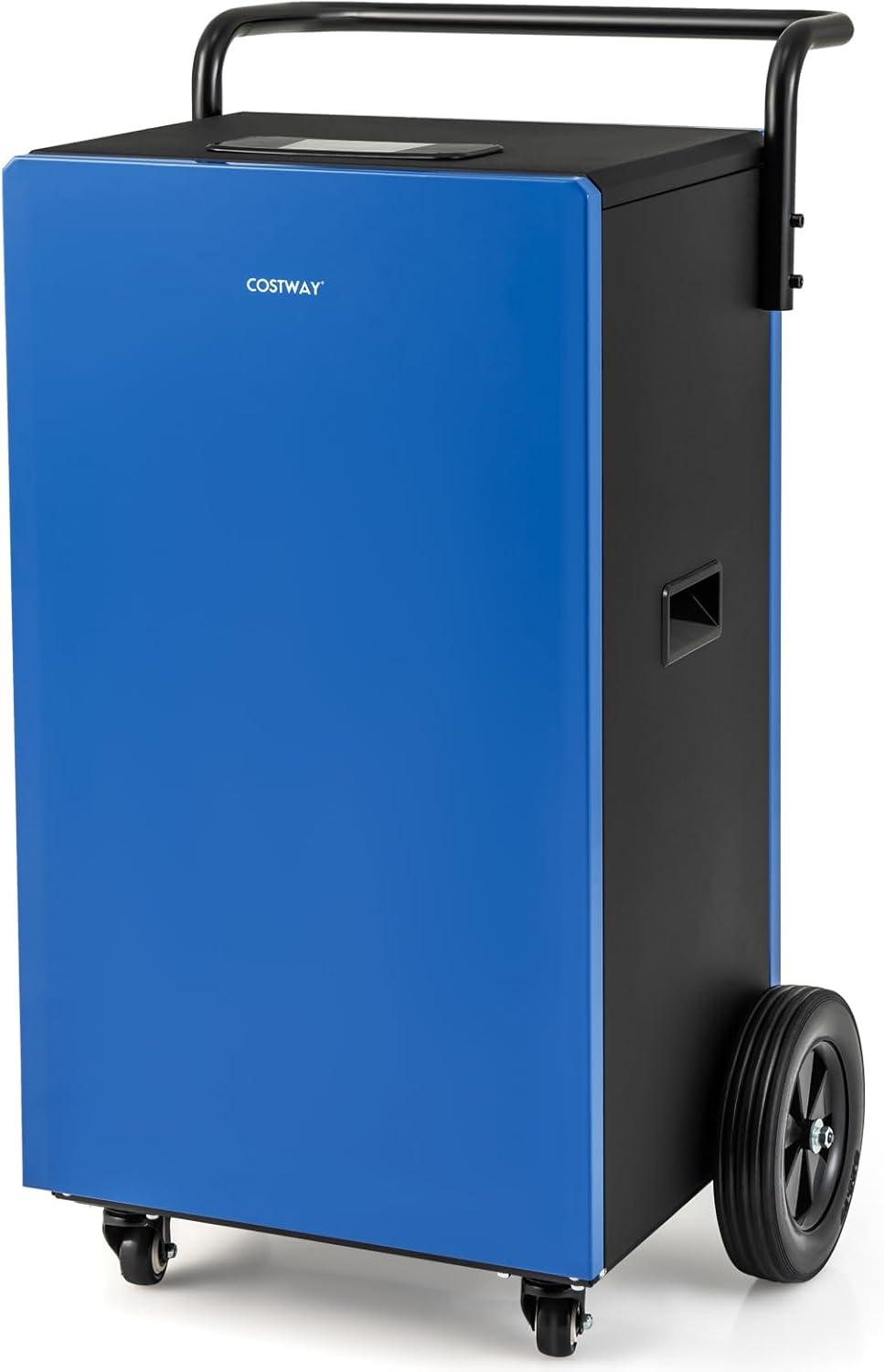 Blue Portable Commercial Dehumidifier with Humidistat and Timer