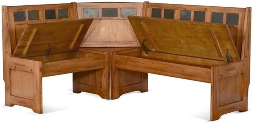 Pemberly Row 4-pieces Corner Dining Set/Breakfast Nook in Oak with Storage Space