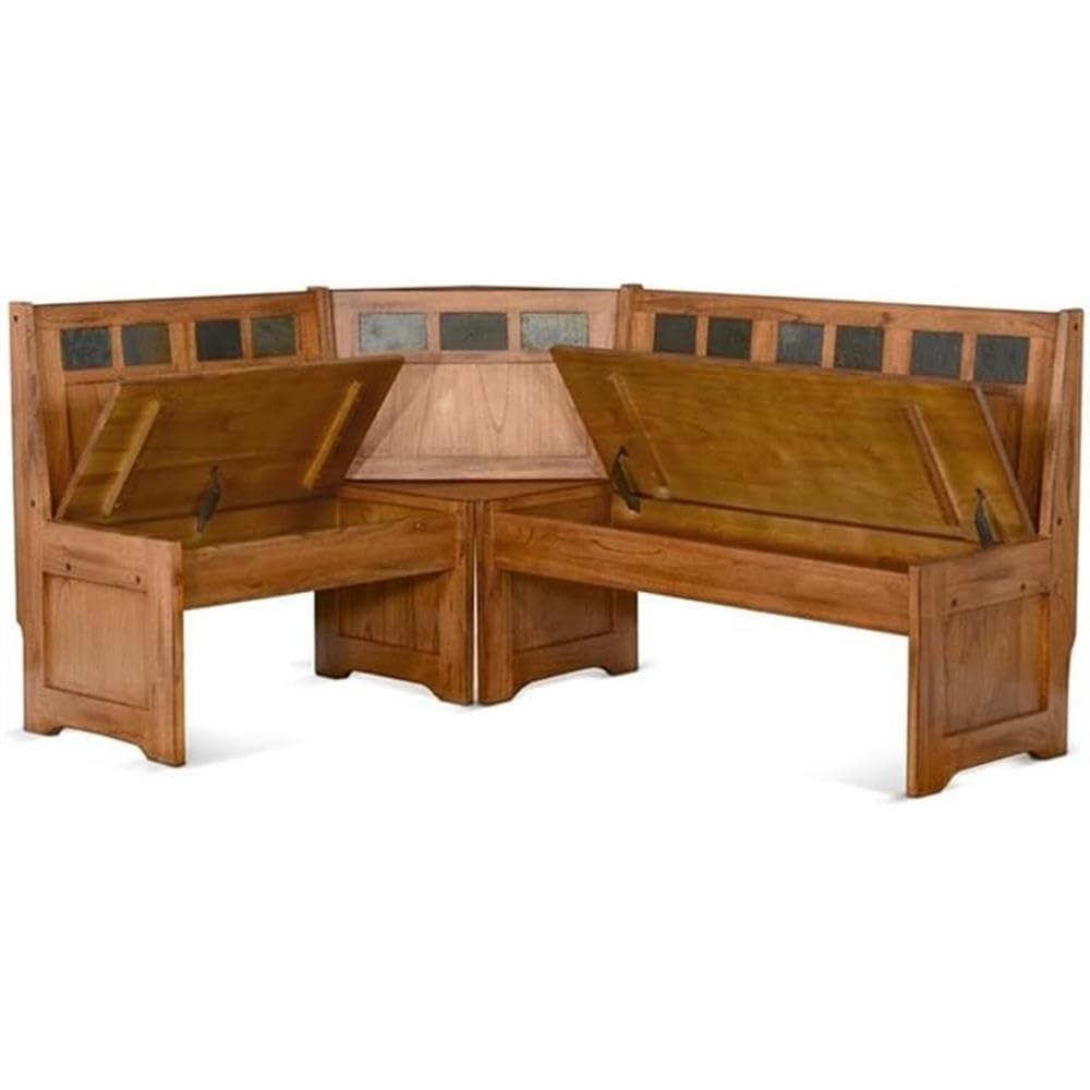 Pemberly Row 4-pieces Corner Dining Set/Breakfast Nook in Oak with Storage Space