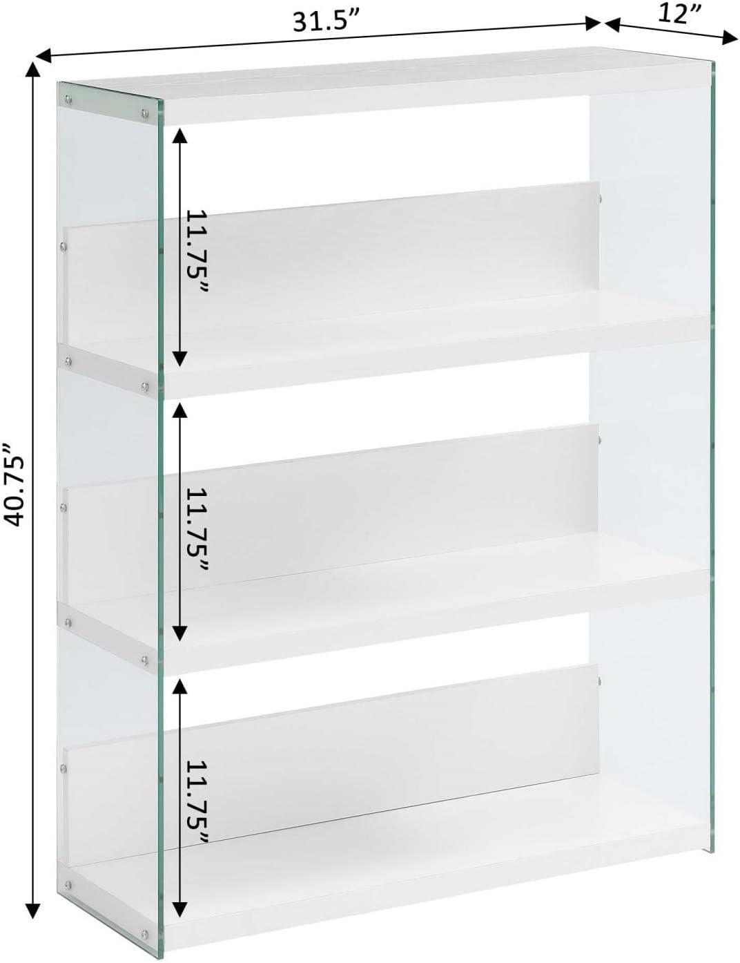 Convenience SoHo 4 Tier Glass Wide Bookcase, White/Glass