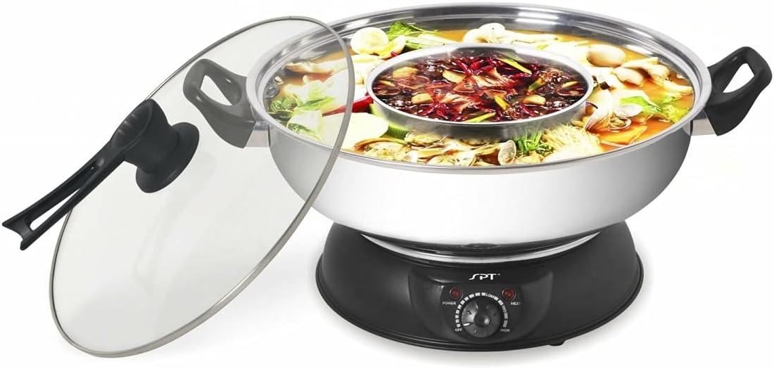 SPT  5 qt. Stainless Steel & Black Electric Shabu Pot