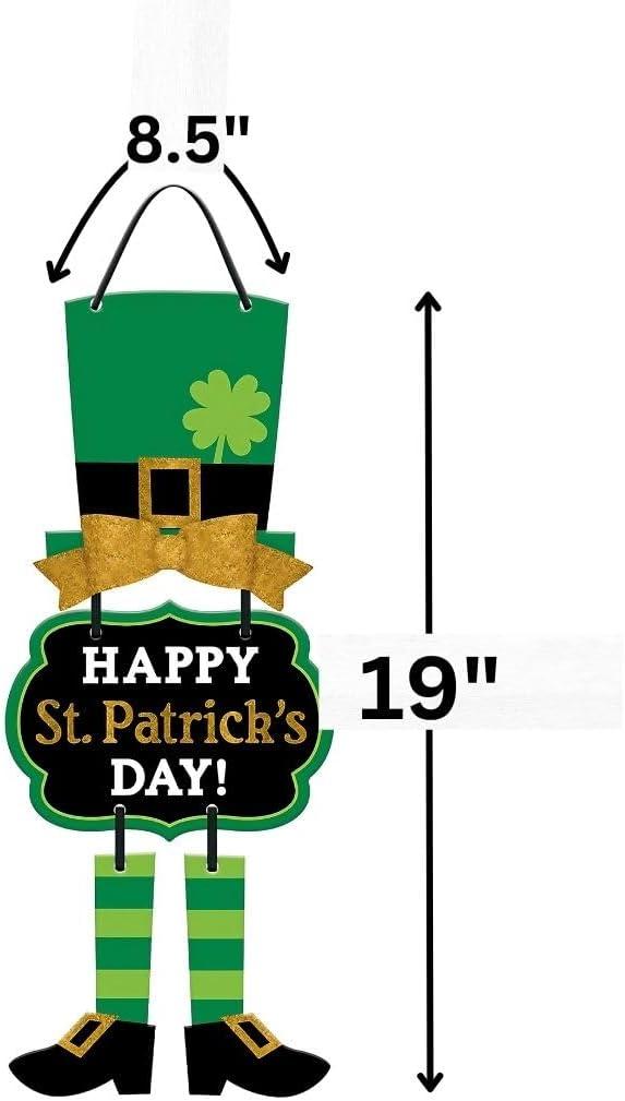 AJKSFHIU Happy St Patricks Day Leprechaun Door Signs,Saint Patricks Day Hanging Welcome Door Sign Outdoor Decorations with Leprechaun Top Hat and Feet