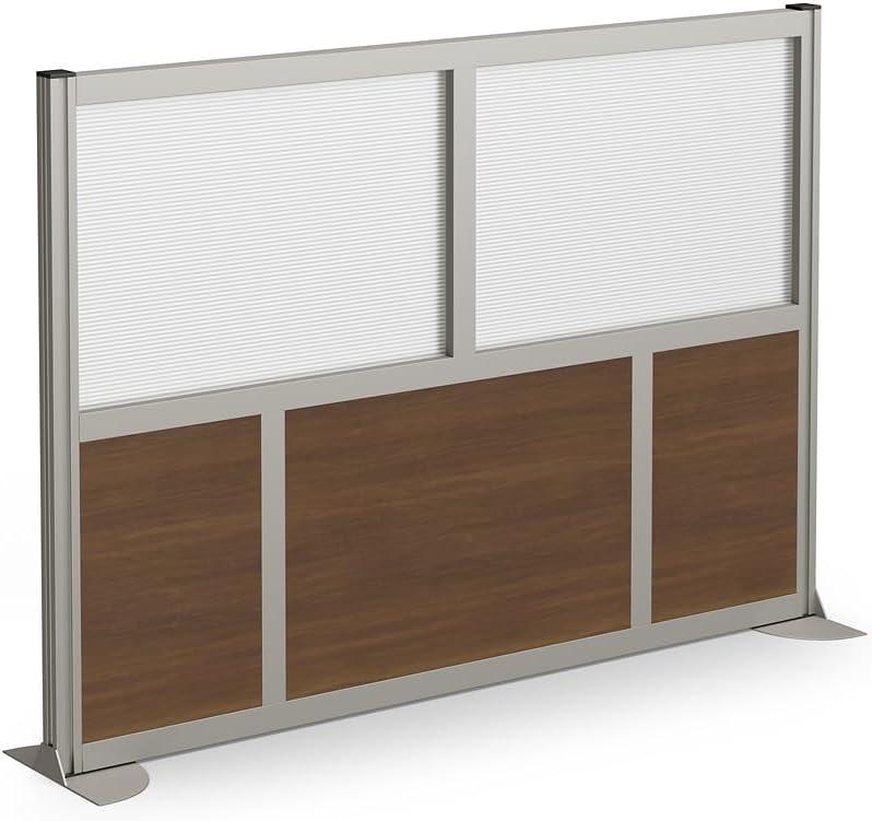 At Work Room Divider Privacy Partition 73"W Warm Ash Laminate and Plexiglas Inserts/Brushed Nickel Finish Aluminum and Steel Frame
