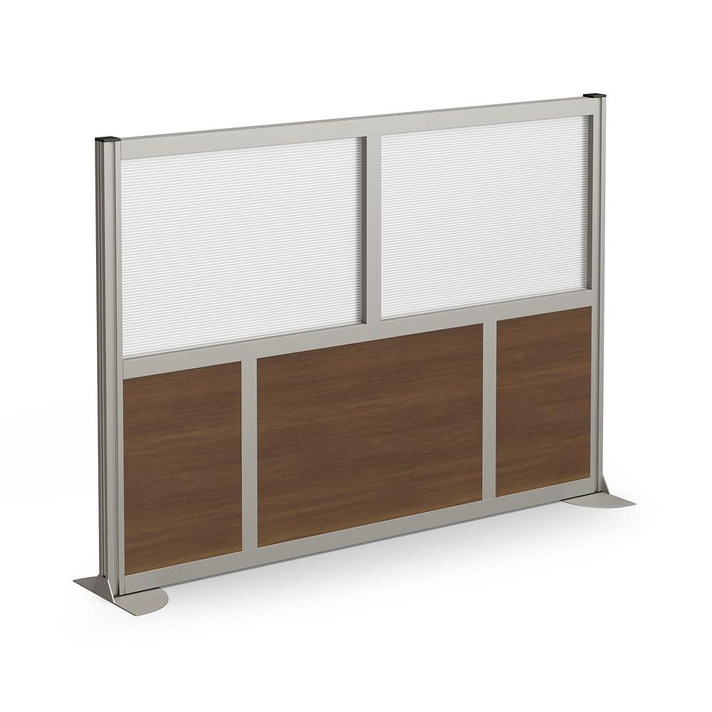 At Work Room Divider Privacy Partition 73"W Warm Ash Laminate and Plexiglas Inserts/Brushed Nickel Finish Aluminum and Steel Frame