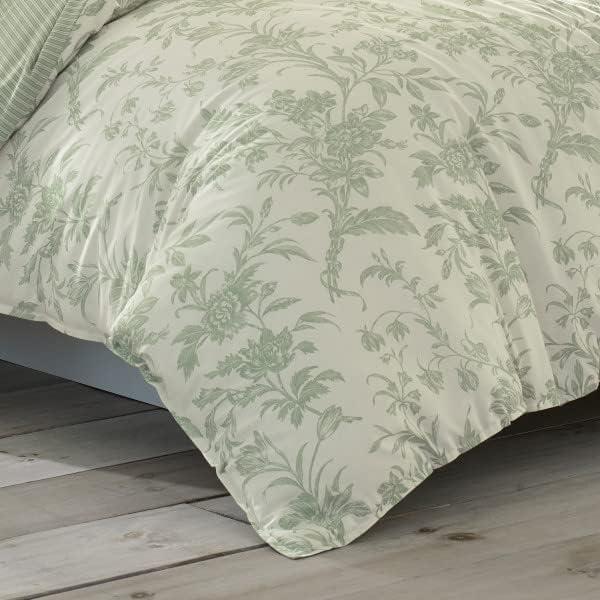 Ivory and Sage Green Cotton Reversible Full Bedding Set