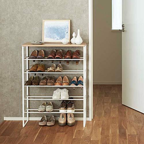 Tiered Minimalist White Steel Shoe Rack with Wood Top