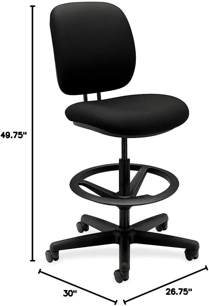 ComforTask Task Stool with Adjustable Footring 32" Seat Height, Supports up to 300 lbs, Black Seat/Back, Black Base