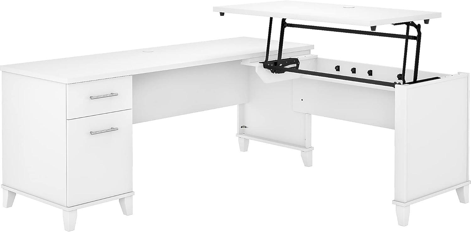 Somerset 72W White Wood Sit to Stand L-Shaped Adjustable Desk