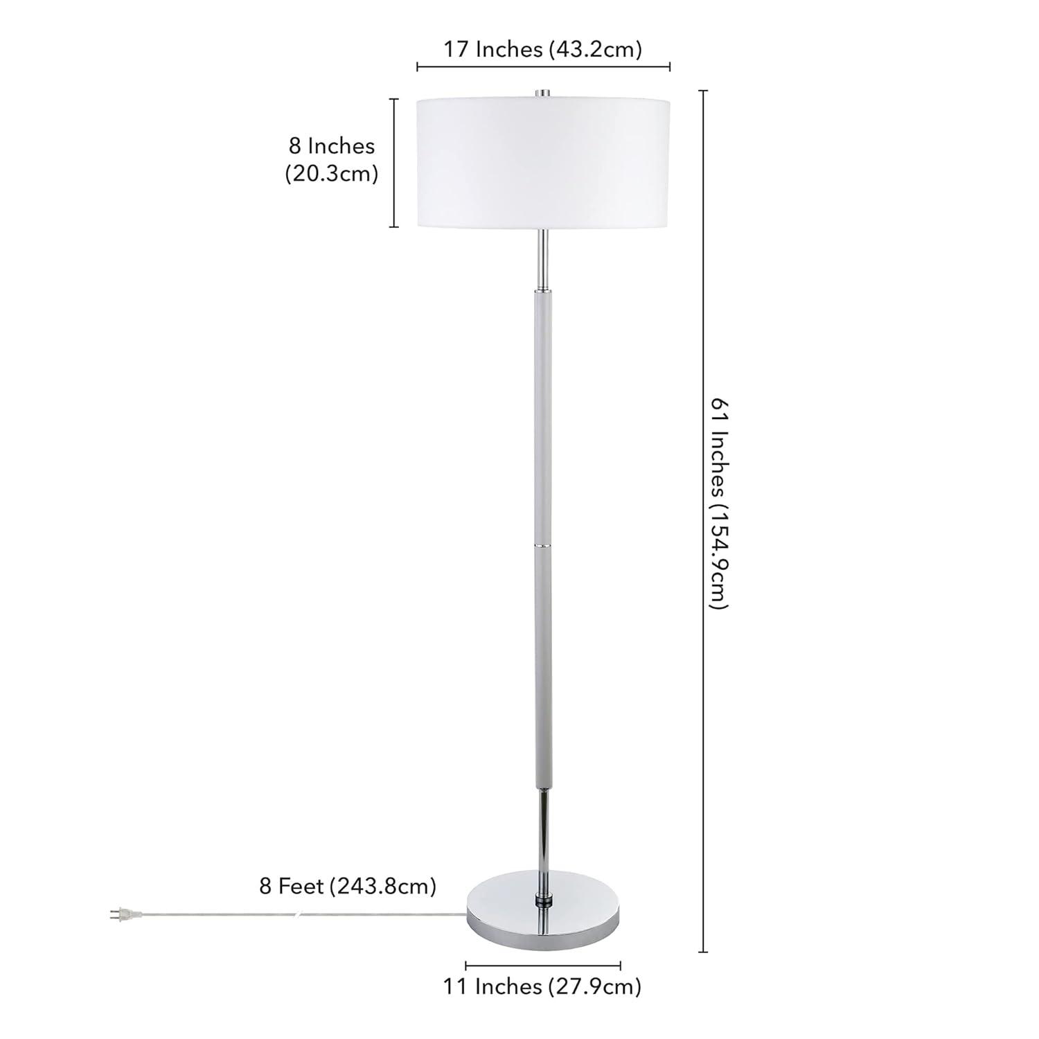 Evelyn&Zoe Simone 2-Light Floor Lamp with Fabric Shade, Rustic Oak/Polished Nickel/White