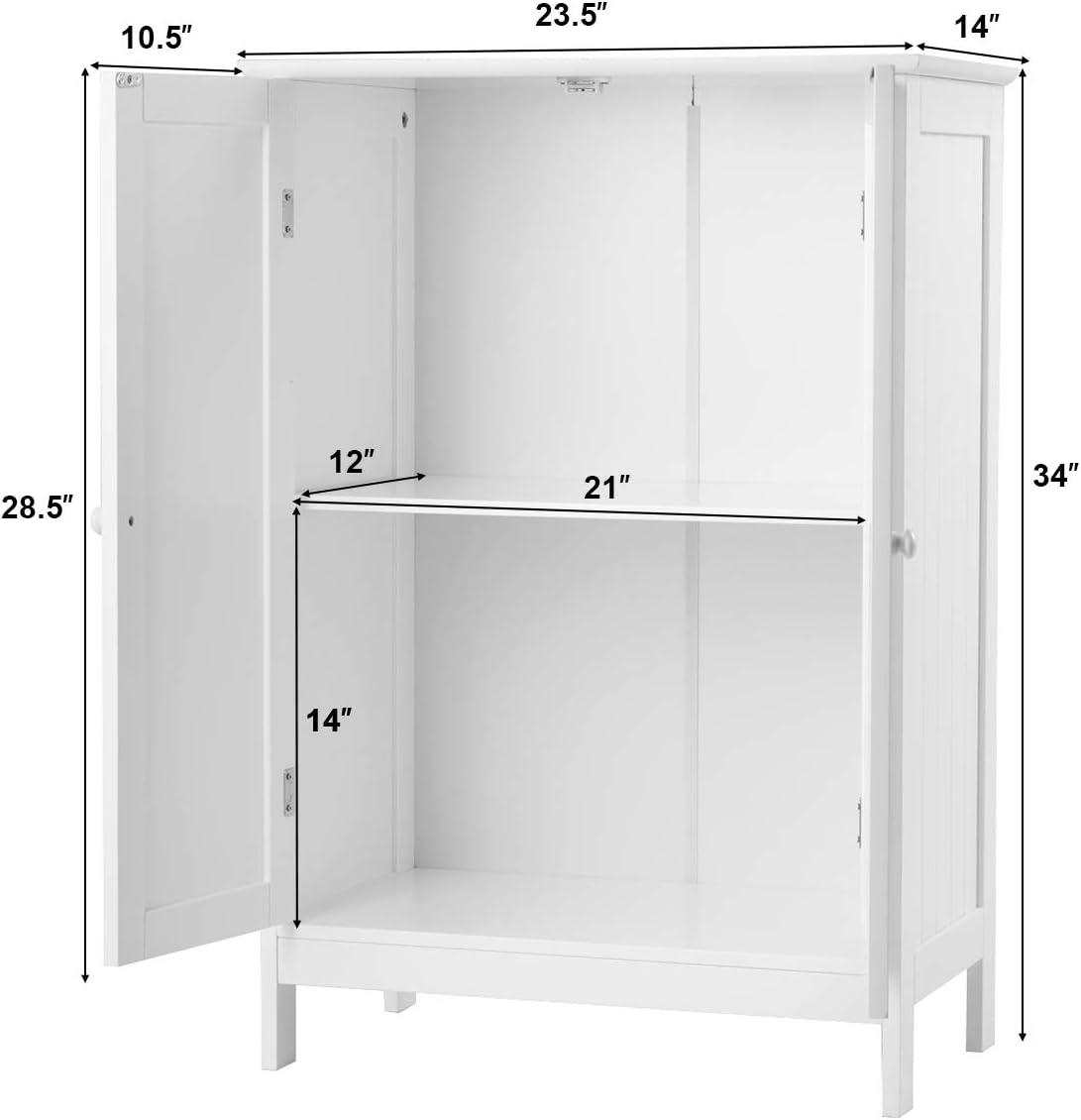 White MDF Bathroom Floor Cabinet with Adjustable Shelving