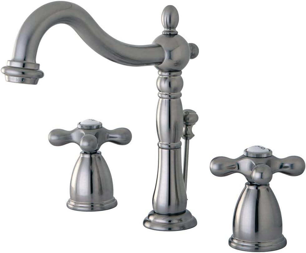 Kingston Brass Heritage Two-Handle 3-Hole Deck Mount Widespread Bathroom Faucet with Pop-Up Drain