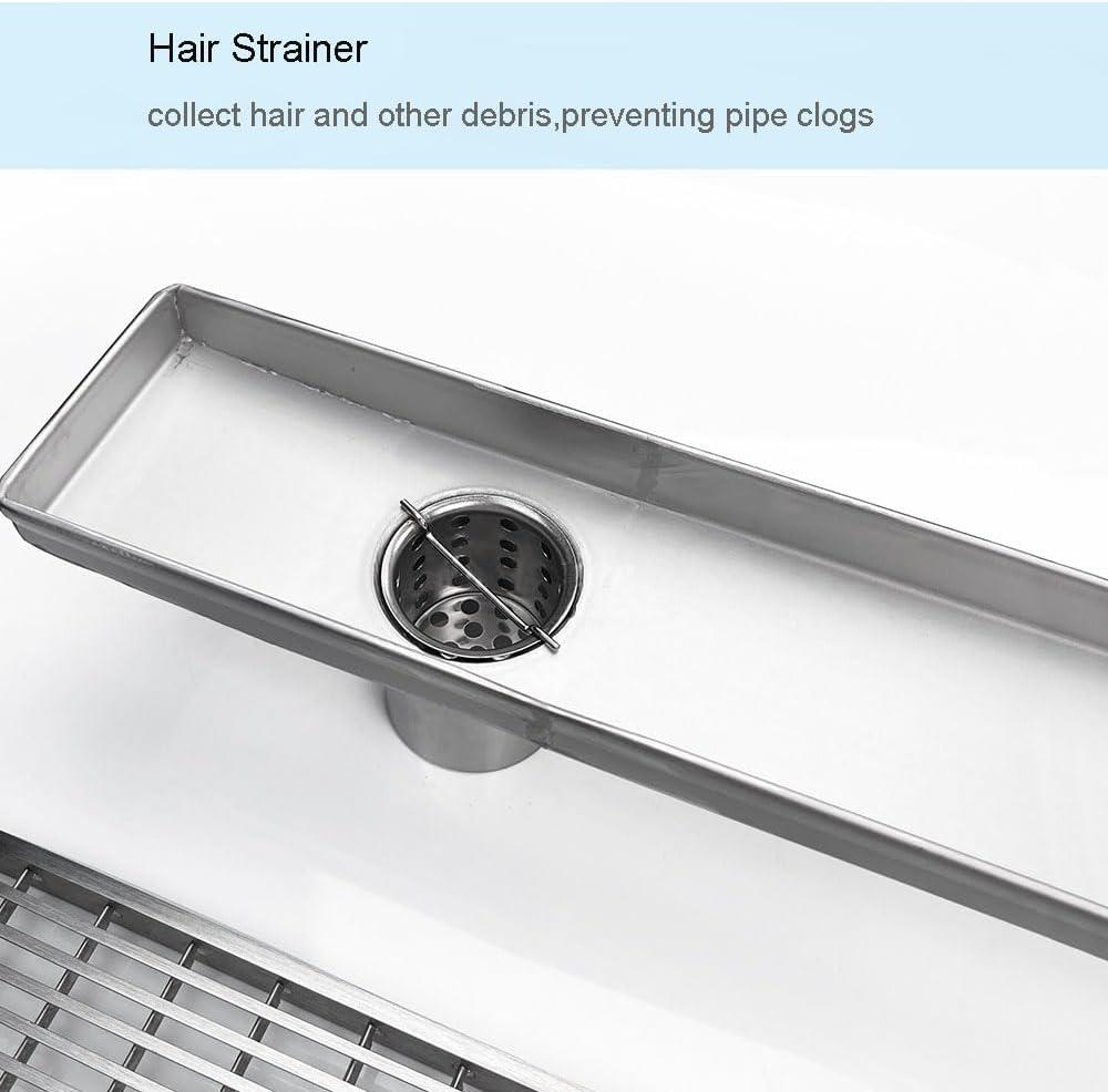 Accreate 24 Inch Linear Shower Drain, Brushed Nickel Shower Floor Drain, High Flow Shower Drain Kit with Removable Grid Cover, Hair Filter and Adjustable Leveling Feet