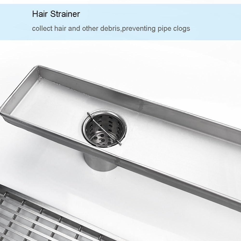 Accreate 24 Inch Linear Shower Drain, Brushed Nickel Shower Floor Drain, High Flow Shower Drain Kit with Removable Grid Cover, Hair Filter and Adjustable Leveling Feet