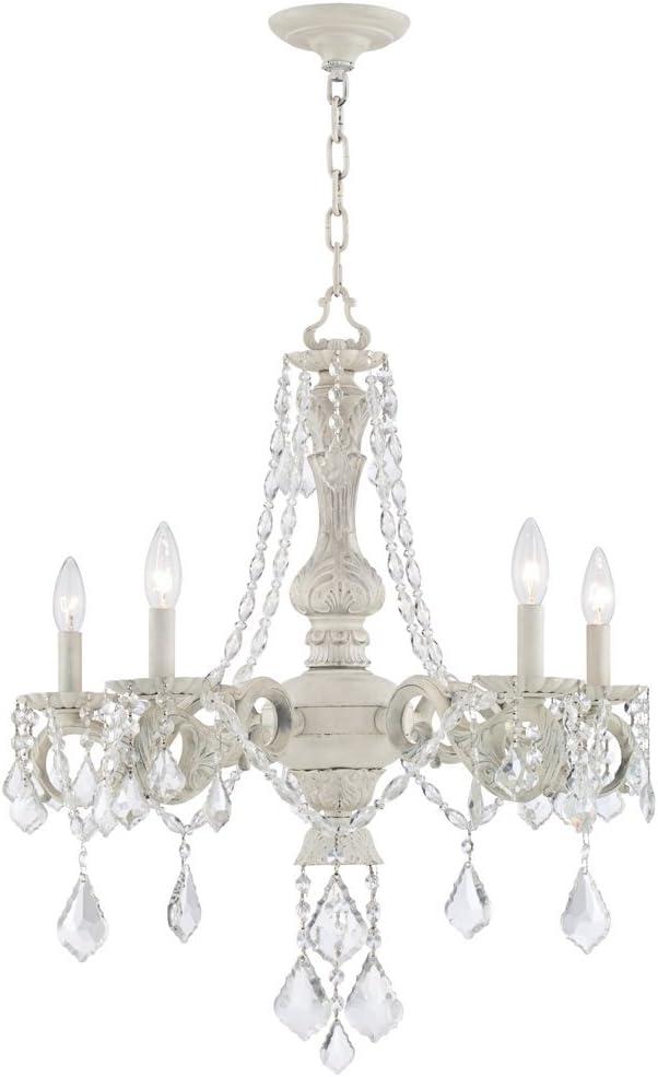 Antique White Crystal 5-Light Chandelier with Steel Frame