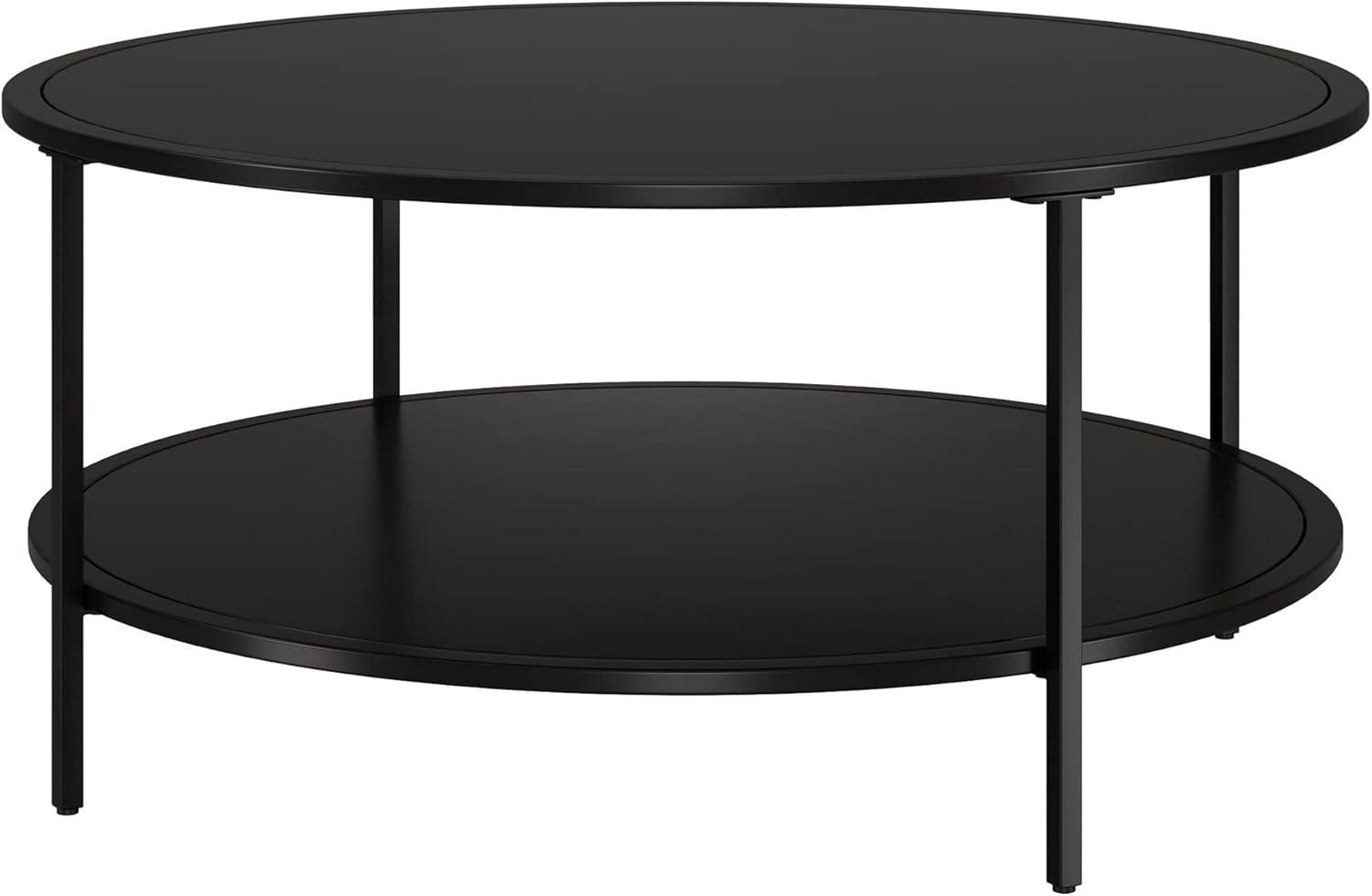 Evelyn&Zoe Sivil 36'' Wide Round Coffee Table with Metal Top, Blackened Bronze