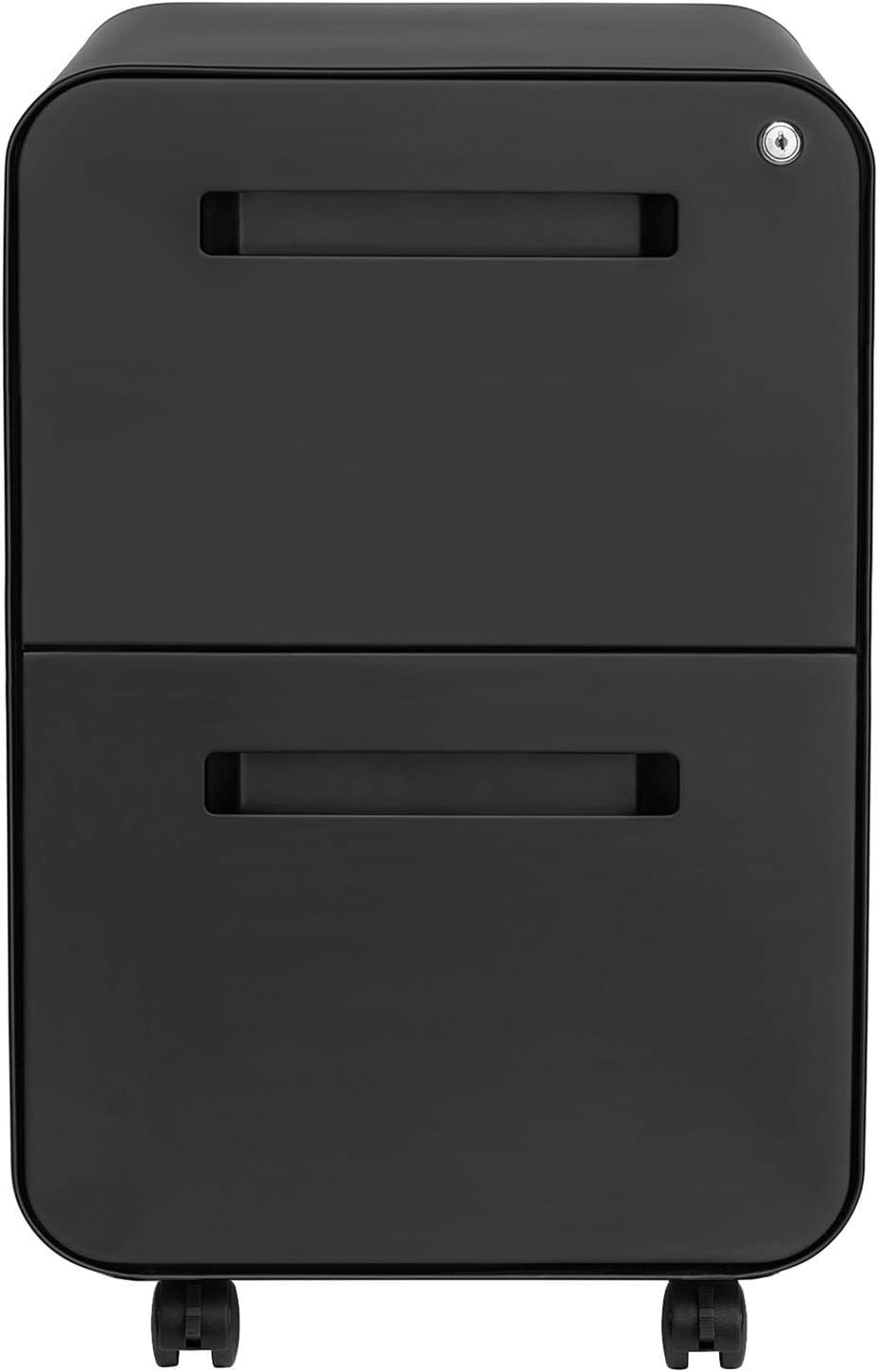 Modern Black and Wood 2-Drawer Mobile File Cabinet with Lock