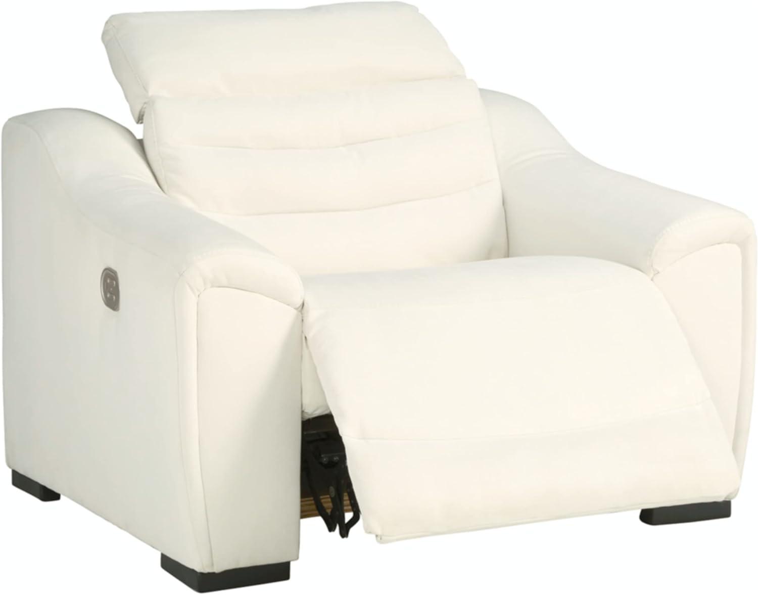 White Faux Leather Contemporary Recliner with Adjustable Headrest