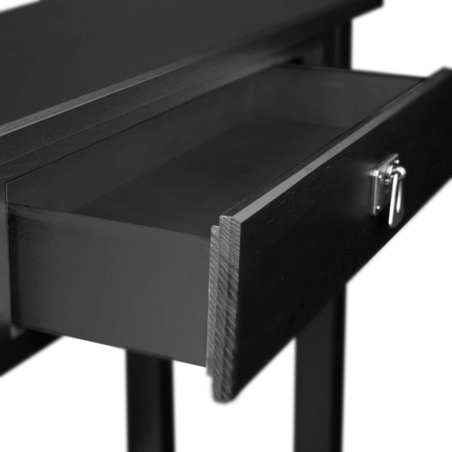 Leick Home 10032-RS Mission Round End Table with Drawer, Made with Solid Wood, Side Table for Living Room, Bedroom, and Office, Slate Black Finish