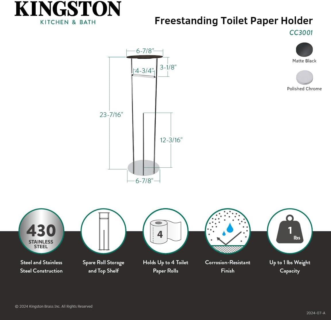 Kingston Brass Dessau Freestanding Toilet Paper Holder with Reserve Storage and Top Shelf