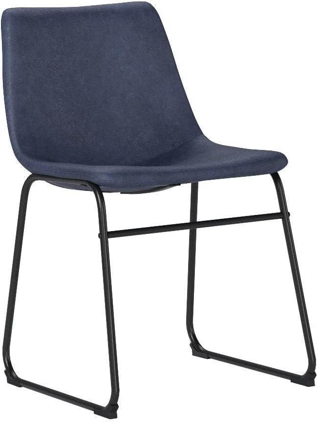 Walker Edison Full Back Faux Leather Dining Chair, Set of 2, Navy Blue