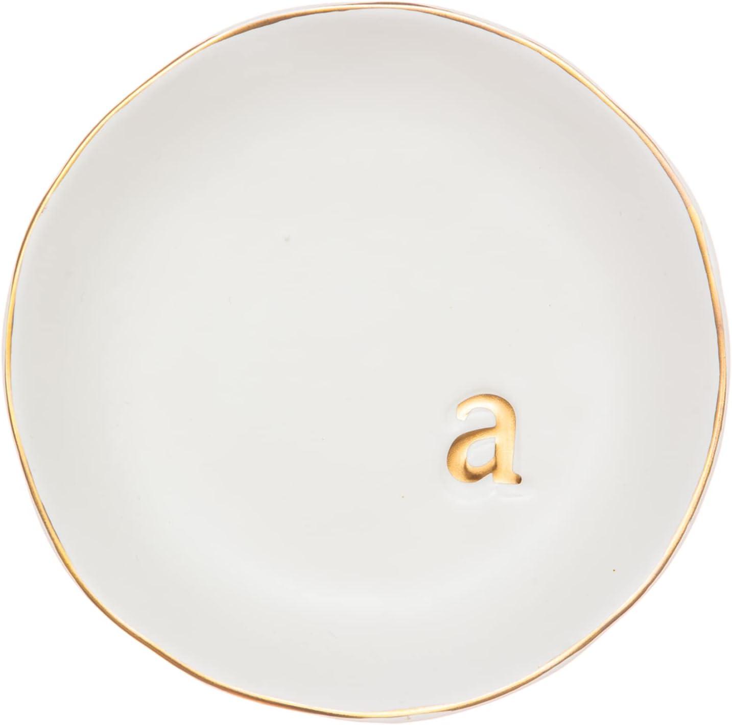 White Ceramic Jewelry Dish with Gold Monogram Accent