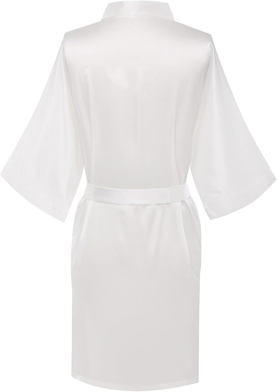 ZZwxWA Batas de Seda para Mujer con Cinturón Dama de Honor Fiesta de Boda Bata de Baño de Kimono Satinado Camisón de Media Manga Ropa de Dormir