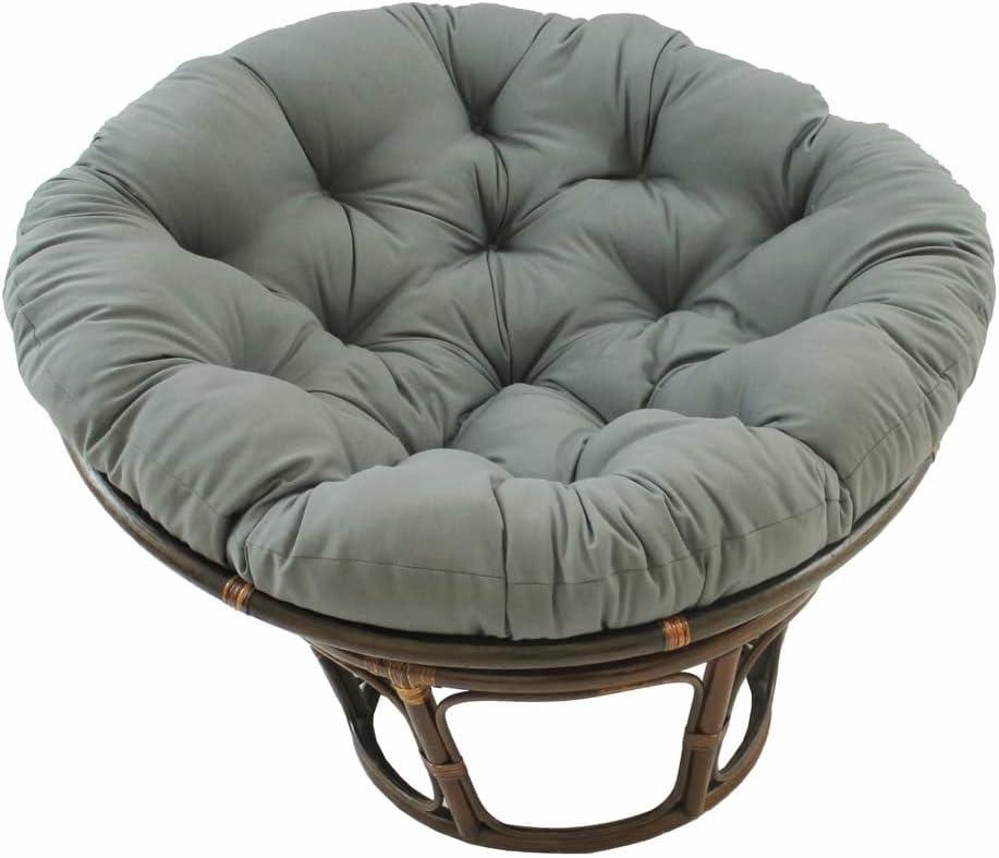 International Caravan 42" Rattan Papasan Chair with Solid Twill Cushion Gray: Stained Finish, Armless Design, 250lb Capacity
