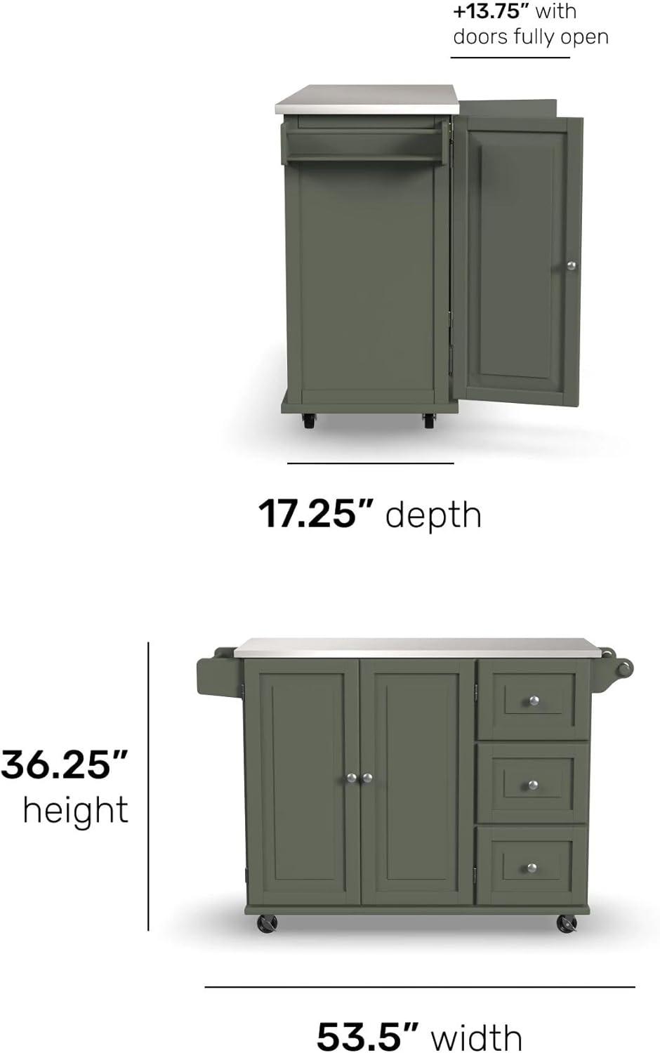 Homestyles Dolly Madison Engineered Wood Kitchen Cart in Sage Green/Nickel