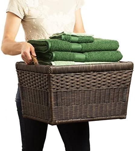 Medium Serene Grey Wicker Rectangular Storage Basket with Lift-Off Lid
