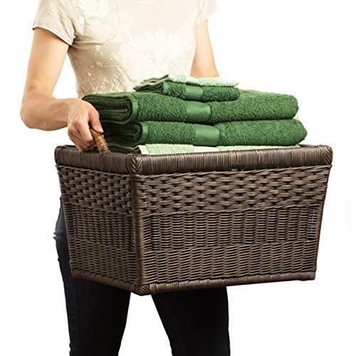Medium Serene Grey Wicker Rectangular Storage Basket with Lift-Off Lid