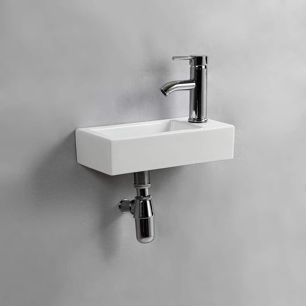 BTERAZ 7.3'' White Ceramic Rectangular Bathroom Sink