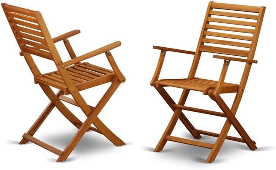 Acacia Wood Folding Patio Dining Chairs with Arm Rest, Set of 2