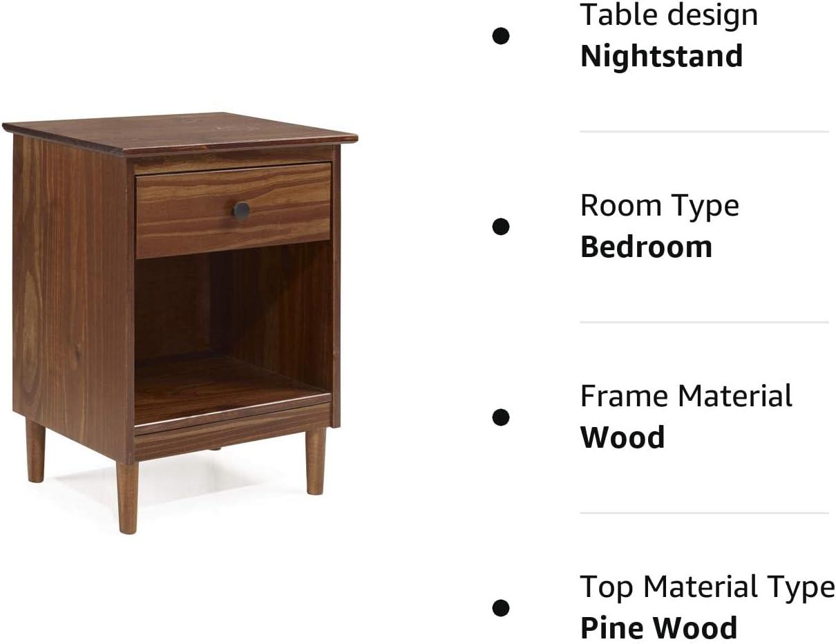 Midcentury Tapered Leg 1-Drawer Walnut Nightstand