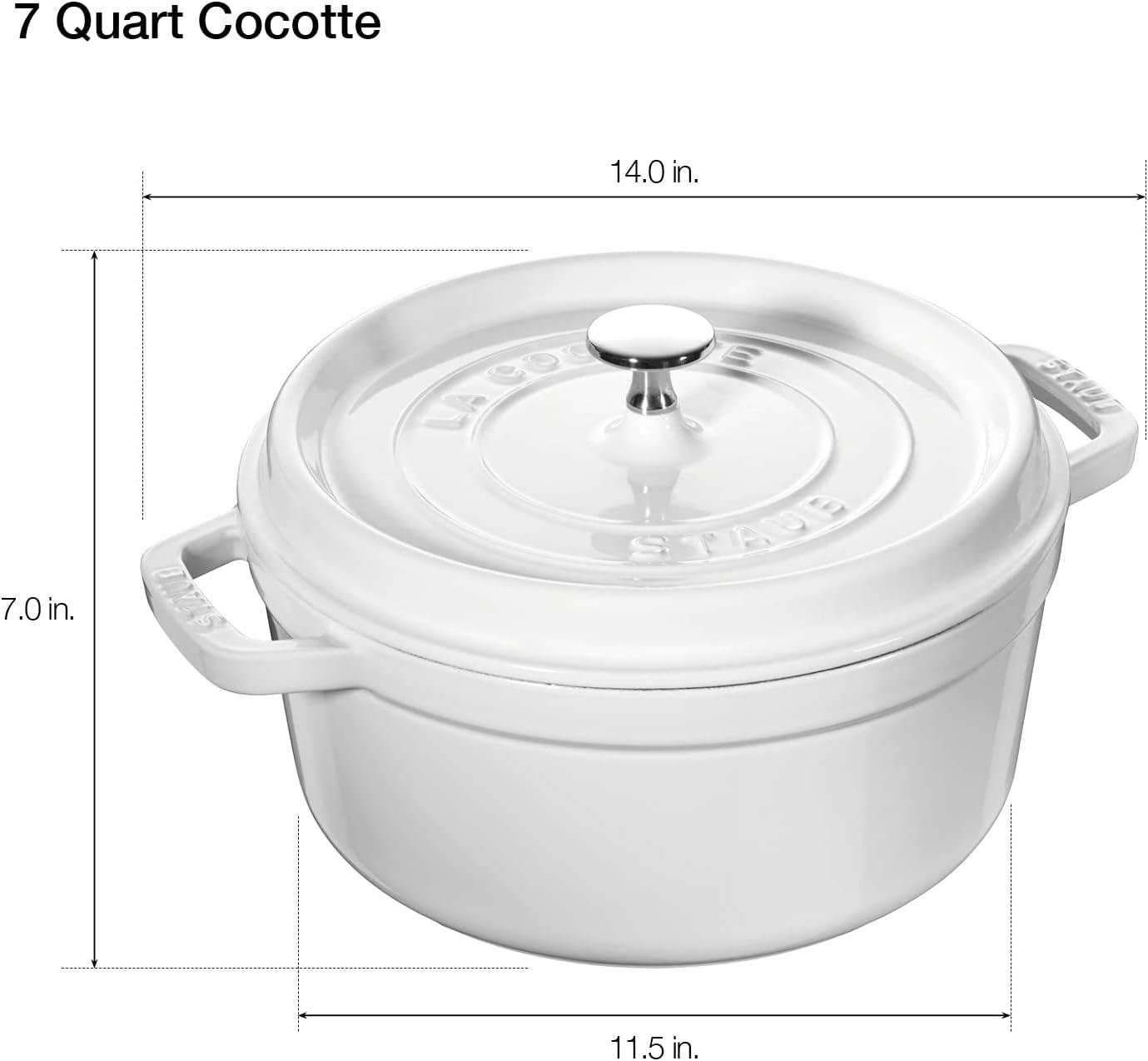 Staub Cast Iron 7-qt Round Cocotte - White