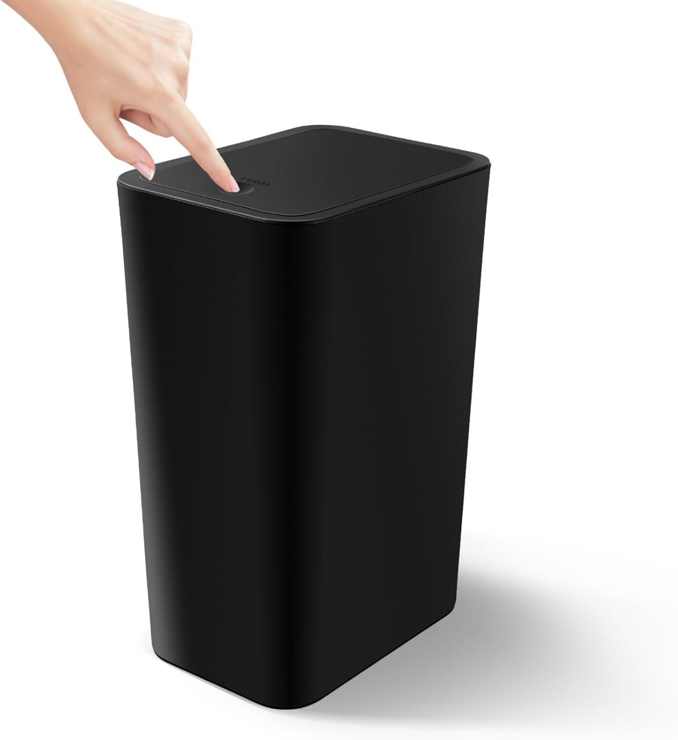 Black Plastic Slim Trash Can with Press Lid