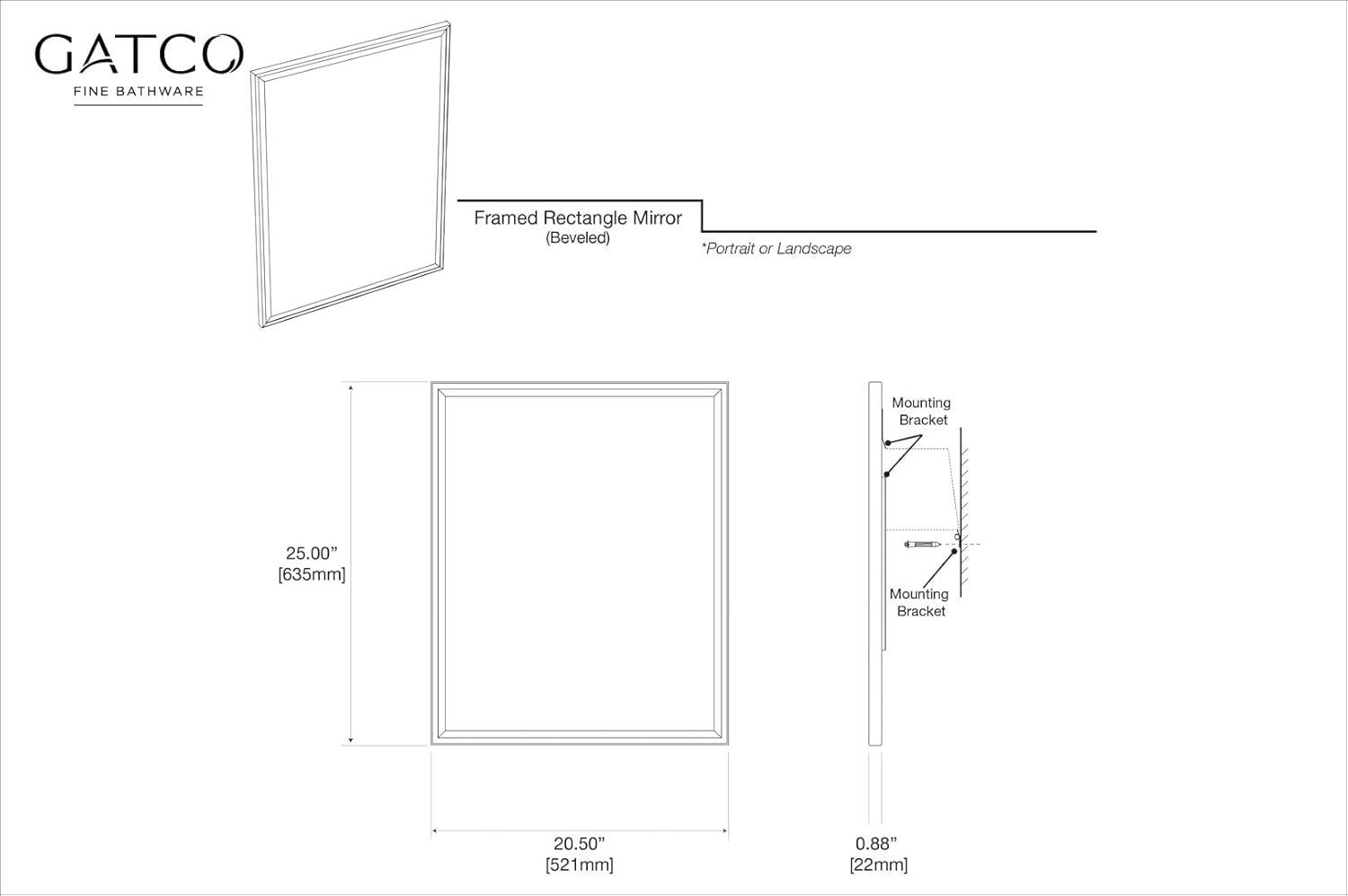 Modern Wall Mount Framed Rectangle Bathroom Vanity Mirror | Decorative Beveled MirrorFor Bedroom, Entryway, Livingroom | Mount Landscape or Portrait