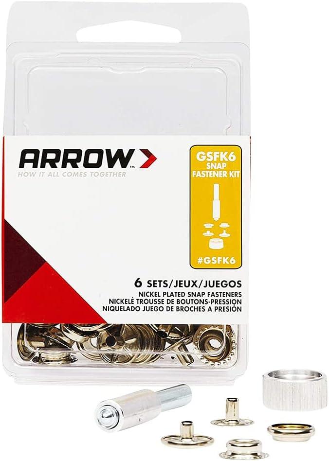 Arrow GSFK6 3/8" & 1/2", Screw Snap Fastener Kit, Brass Construction, 6-Pack