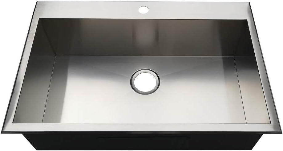 Kingston Brass Uptowne 31.5-Inch Stainless Steel Self-Rimming 1-Hole Single Bowl Drop-In Kitchen Sink