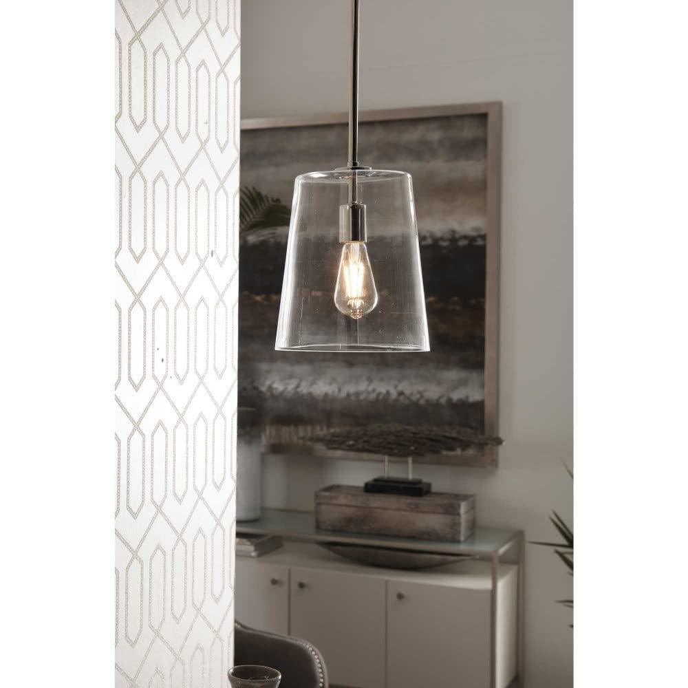 Progress Lighting, Clarion, 1-Light Pendant, Matte Black, Clear Glass Shade