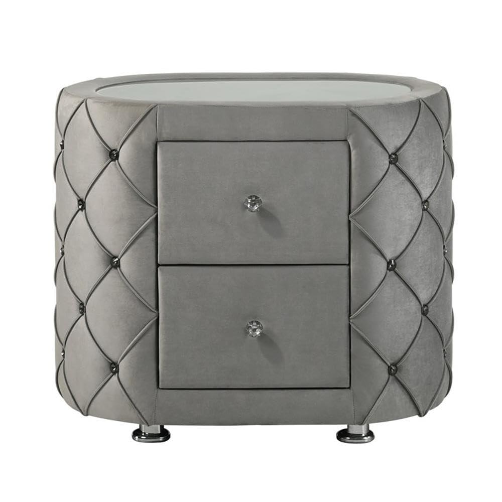 Acme Furniture Perine Nightstand in Gray Velvet