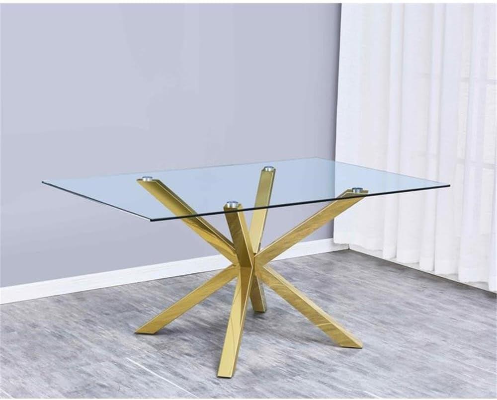 63" x 39" Rectangular Clear Glass Dining Table with Gold Stainless Steel Base