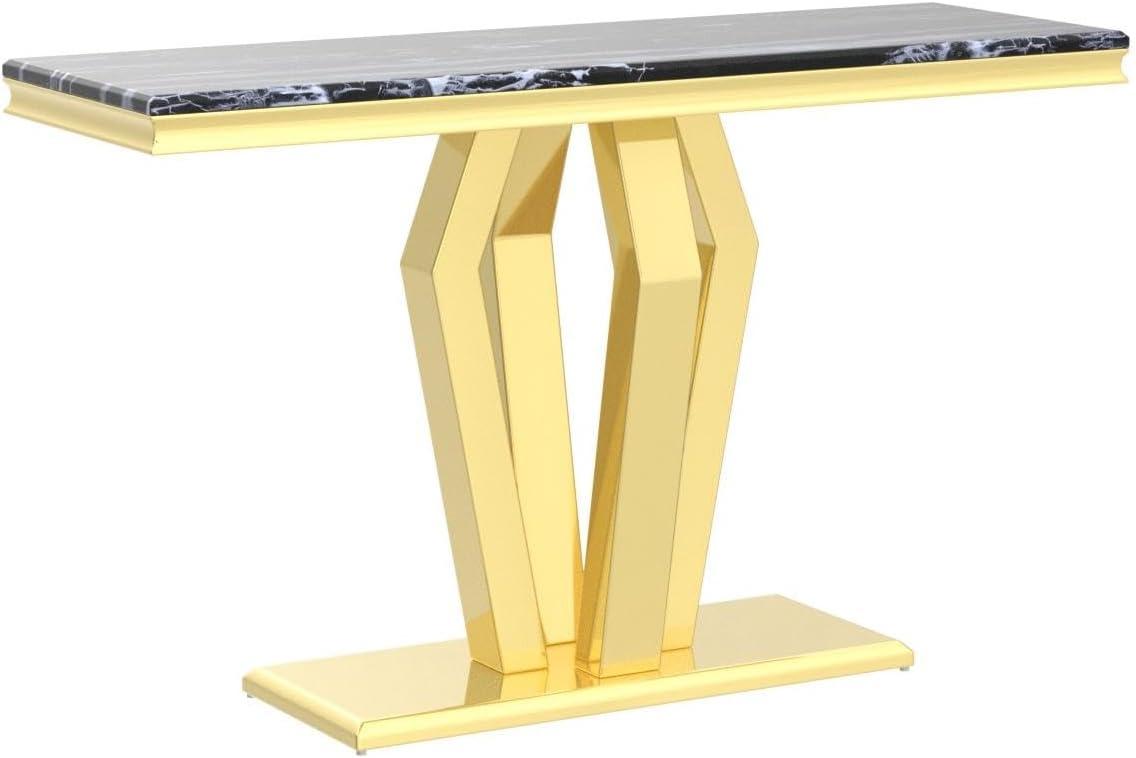 Unbranded Luxury Rectangular Sofa Console Table Modern Living Room Entryway Table with Mirrored Gold Geometric Base Gold